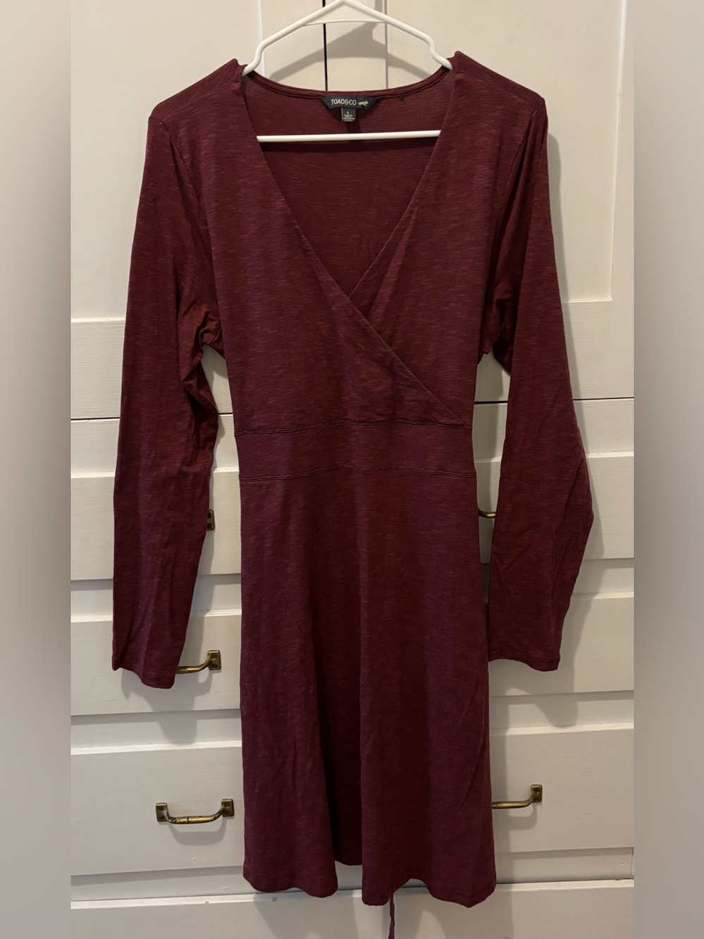 Toad&Co Women's Burgundy Long Sleeve V-Neck Wrap Dress
